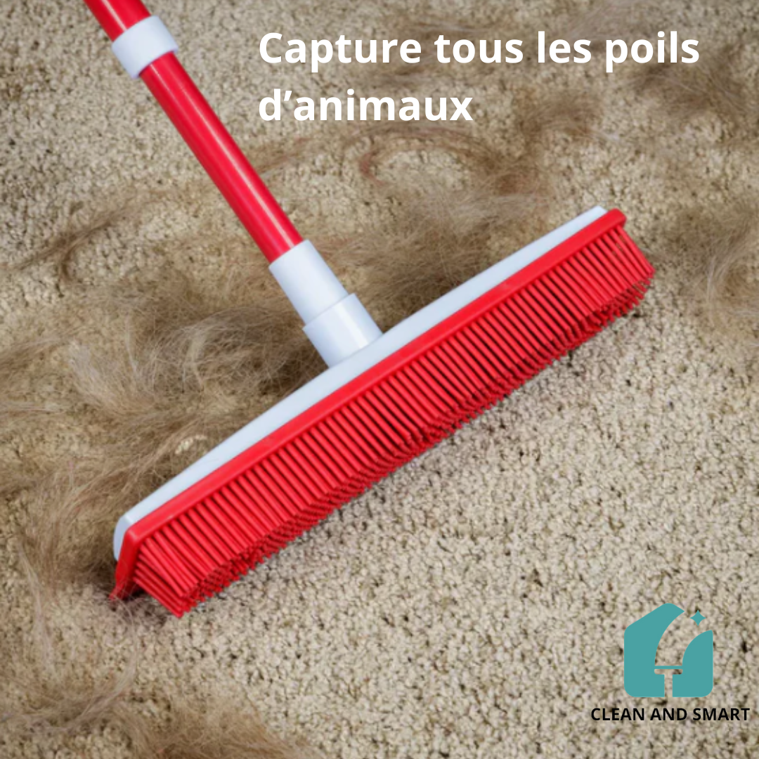 BALAI TÉLESCOPIQUE EN SILICONE POUR NETTOYAGE DE TAPIS