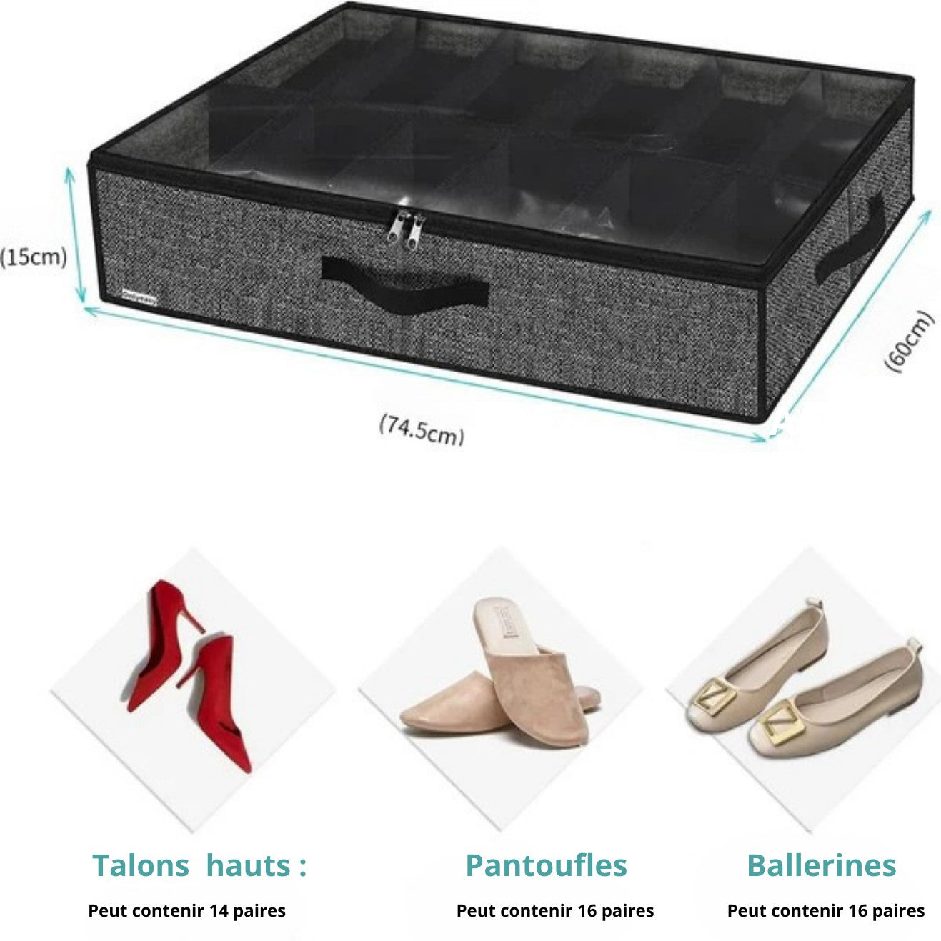 Organisateur de Chaussures Sous le Lit – Jusqu’à 16 Paires