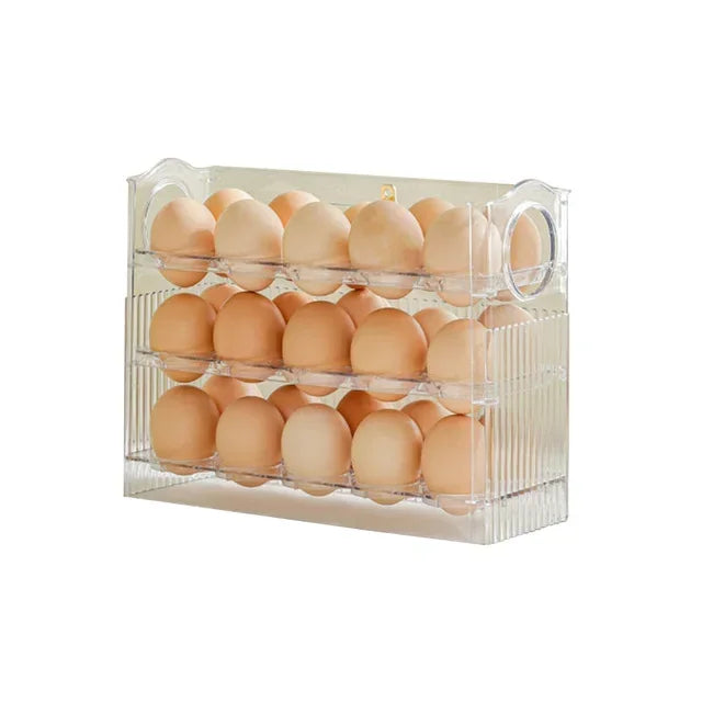 Kitchen Large Capacity Egg Fridge Storage Box - Portable Multi-Layer Egg Tray Organizer, Convenient Opening/Closing Egg Holder