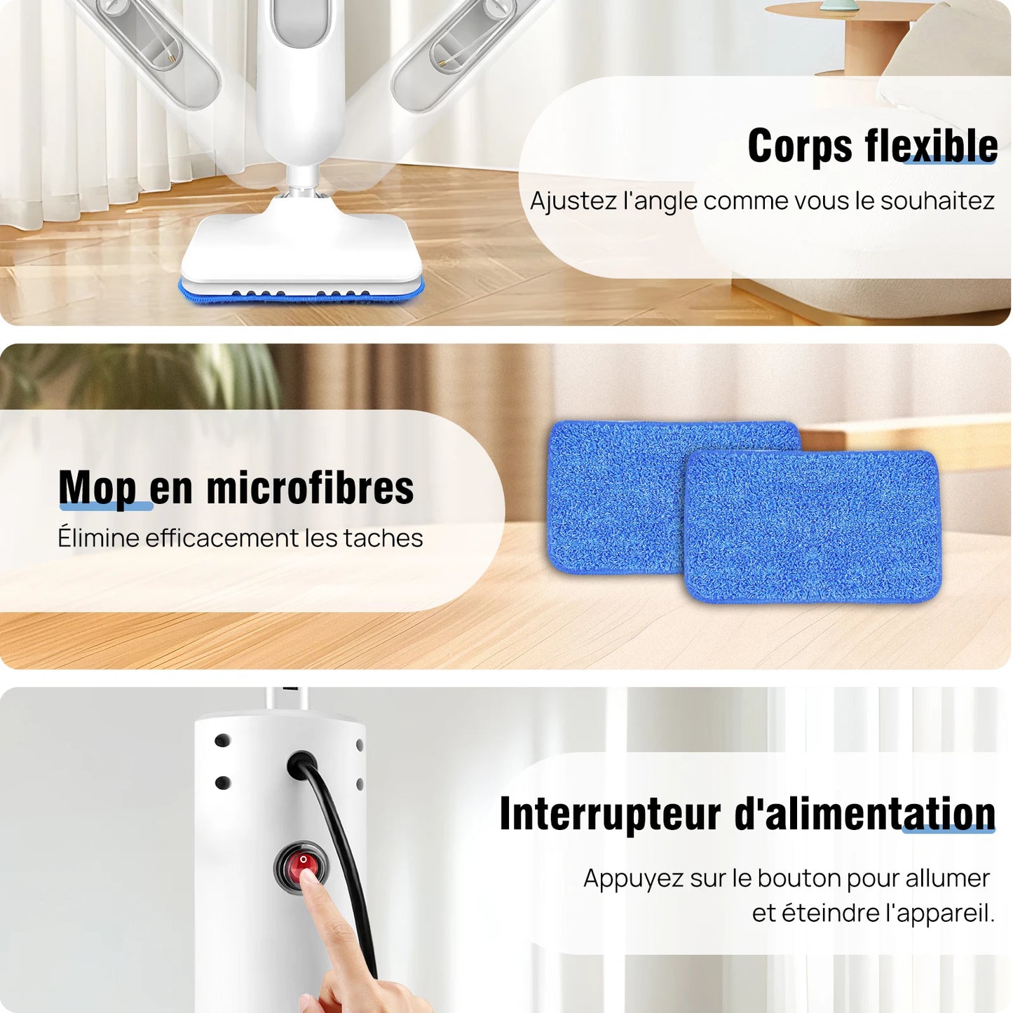 DayPlus Steam Mop & Detachable Steam Cleaner, 1500W Powerful Floor Steamer for Carpet Laminate Hardwood,2 Washable Pads, 400ml