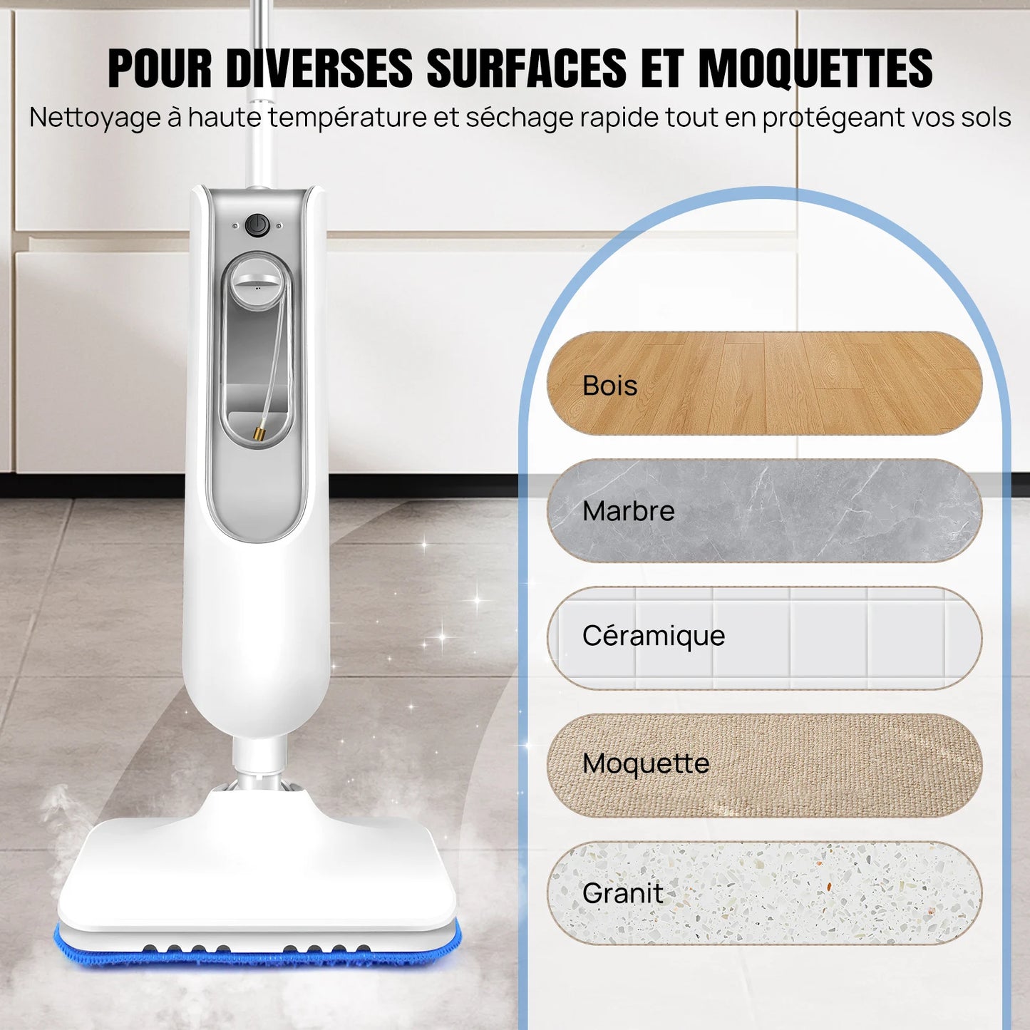 DayPlus Steam Mop & Detachable Steam Cleaner, 1500W Powerful Floor Steamer for Carpet Laminate Hardwood,2 Washable Pads, 400ml