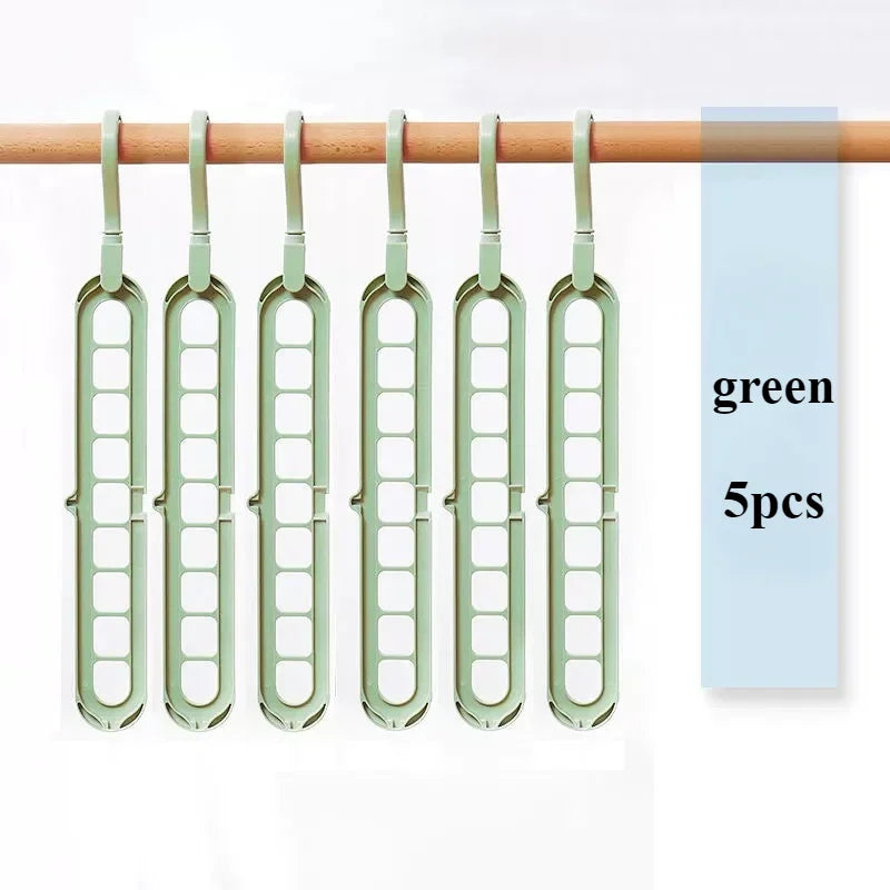 5pcs 9-hole wardrobe storage rack multifunctional foldable clothes drying rack storage clothes rack space-saving clothes hanger