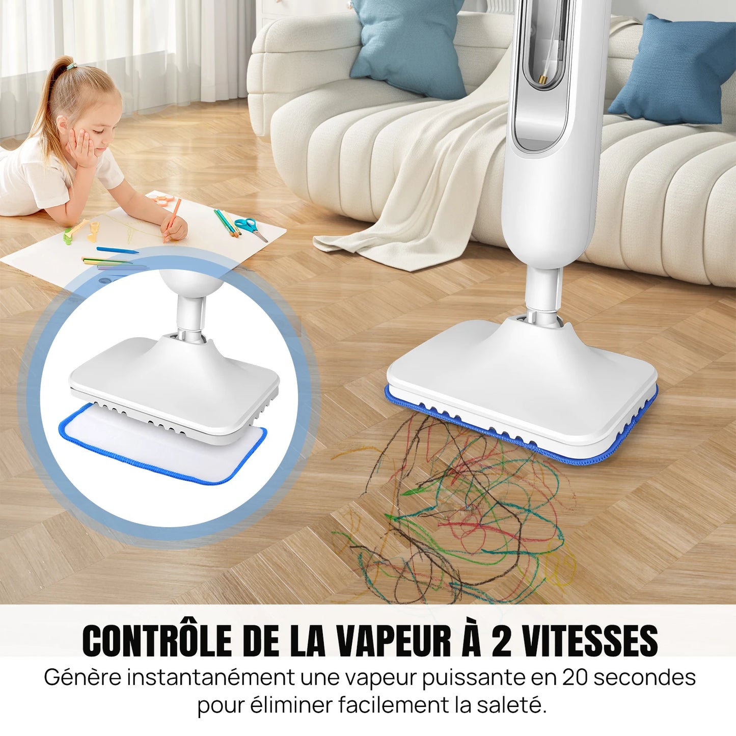 DayPlus Steam Mop & Detachable Steam Cleaner, 1500W Powerful Floor Steamer for Carpet Laminate Hardwood,2 Washable Pads, 400ml