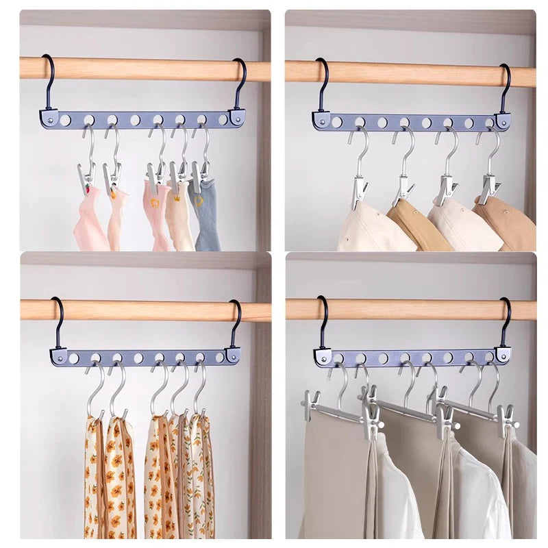8 Holes Storage Rack for Clothes Hanger Organizer Foldable Rotatable Magic Metal Hangers Storage Rack Wardrobe Space Saver Hook