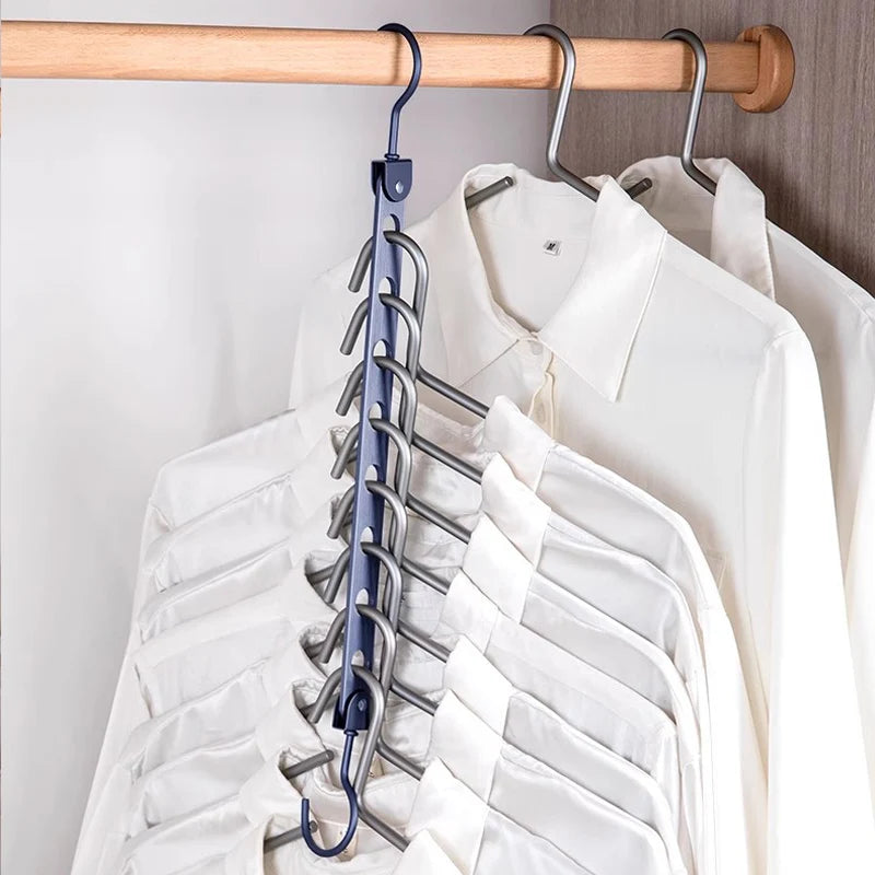 8 Holes Storage Rack for Clothes Hanger Organizer Foldable Rotatable Magic Metal Hangers Storage Rack Wardrobe Space Saver Hook