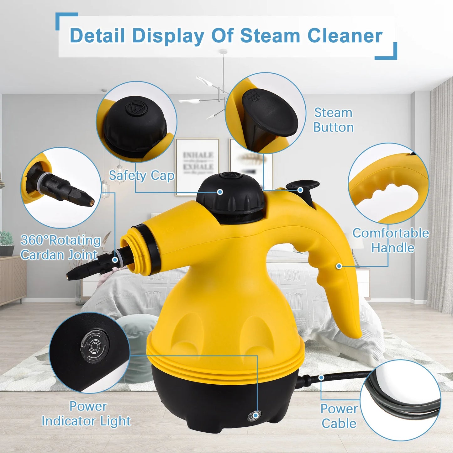 Steam Cleaner 1050W, High Temperature Steam Cleaner, Suitable for Cleanable Areas Such as Kitchens, Bathrooms, Sofas, Bedrooms