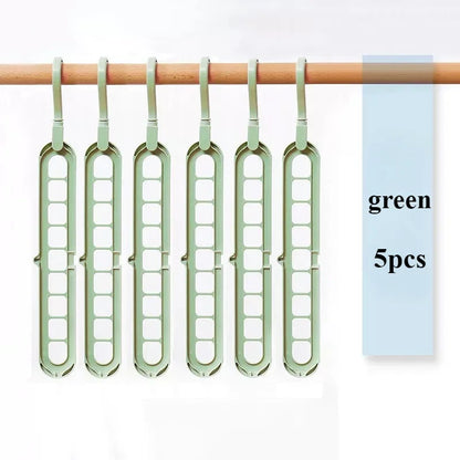 5pcs 9-hole wardrobe storage rack multifunctional foldable clothes drying rack storage clothes rack space-saving clothes hanger