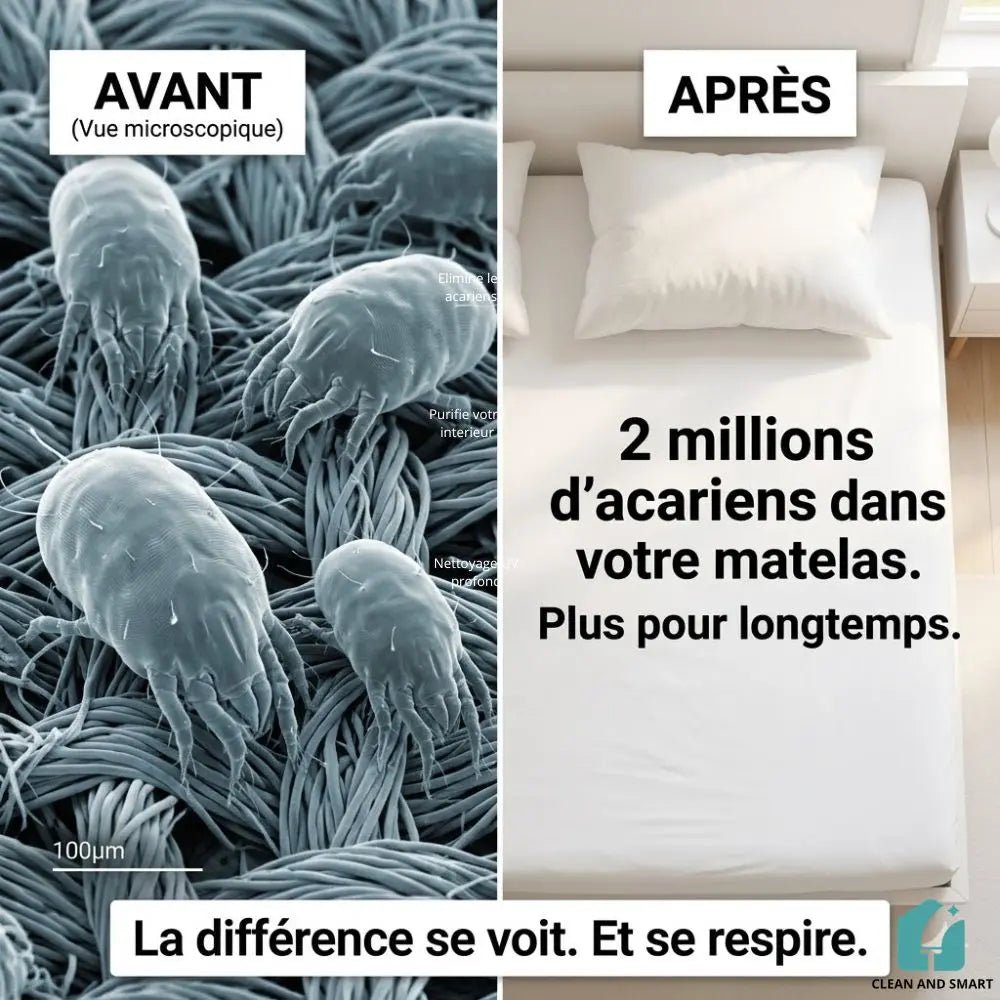 Aspirateur anti - acariens UV - C — Élimine 99,9% des acariens en 5 minutes - CLEAN AND SMART
