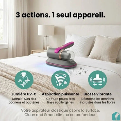Aspirateur anti - acariens UV - C — Élimine 99,9% des acariens en 5 minutes - CLEAN AND SMART